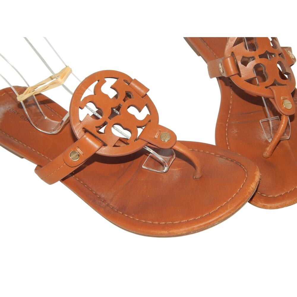 Tory Burch Logo Brown Leather Women Sandals Size 9